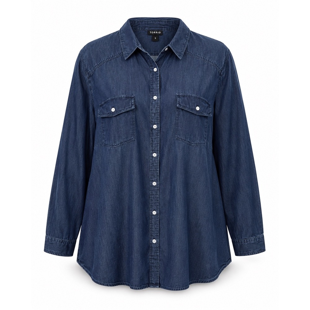 Torrid Denim Tunic Shirt Womens 5X Western Long Sleeve Cotton Button Up Chambray